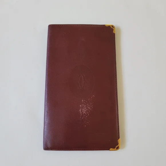 Cartier Paris Burgundy Leather Long Bifold Wallet with Gold Accents - Picture 1 of 8